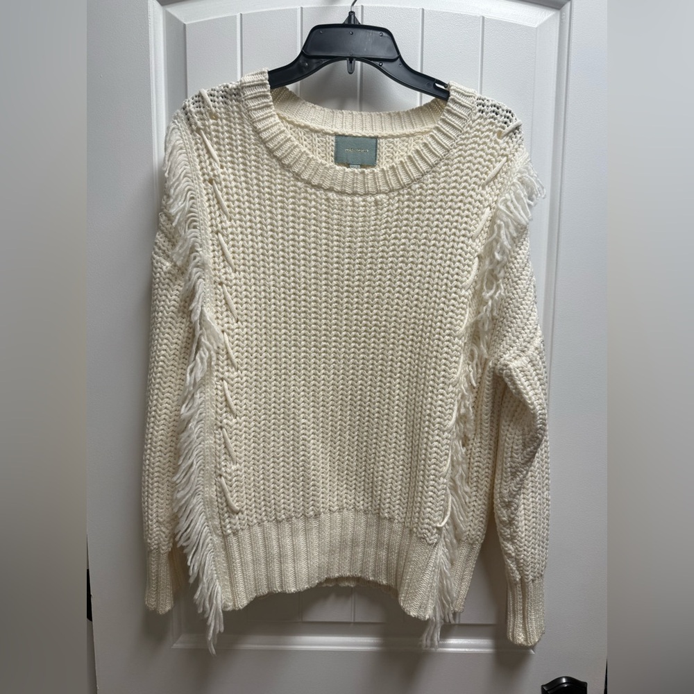 Skies Are Blue Cream Fringe Thick Knit Sweater Size Small Western Boho Exc Cond